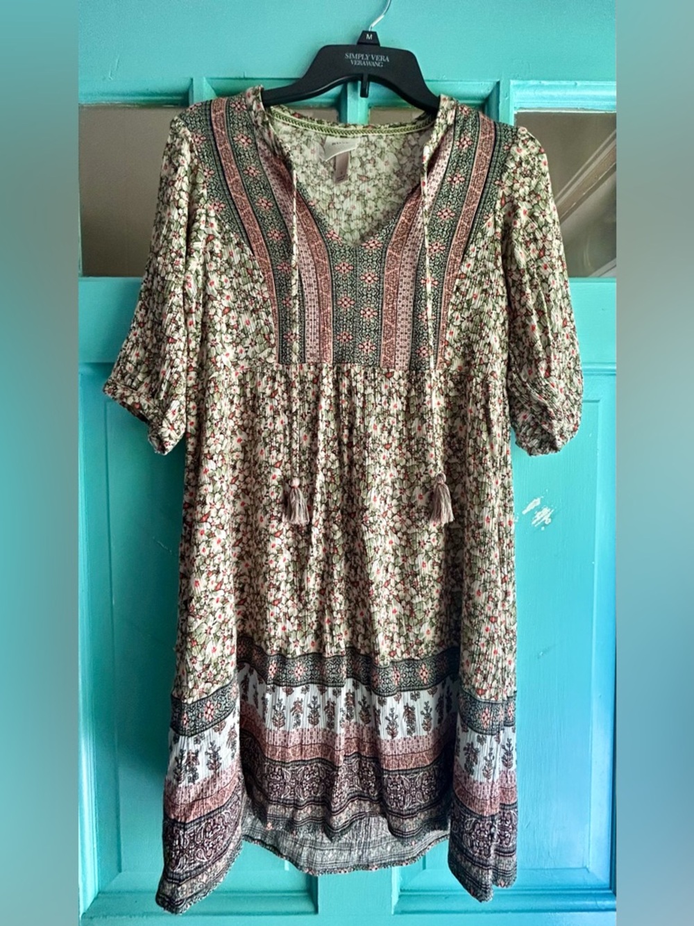 Knox Rose Mint and Pink Floral Boho Dress